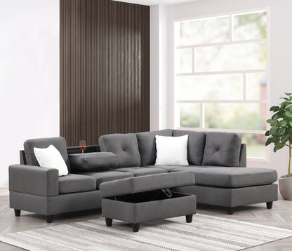 Rocket Reversible Sectional with Drop-Down Table & Storage Ottoman – Charcoal / Gray