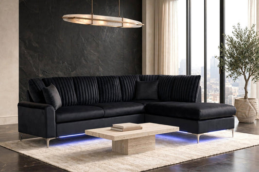 Candy Sectional | Black | Chaise Sectional with LED Lighting