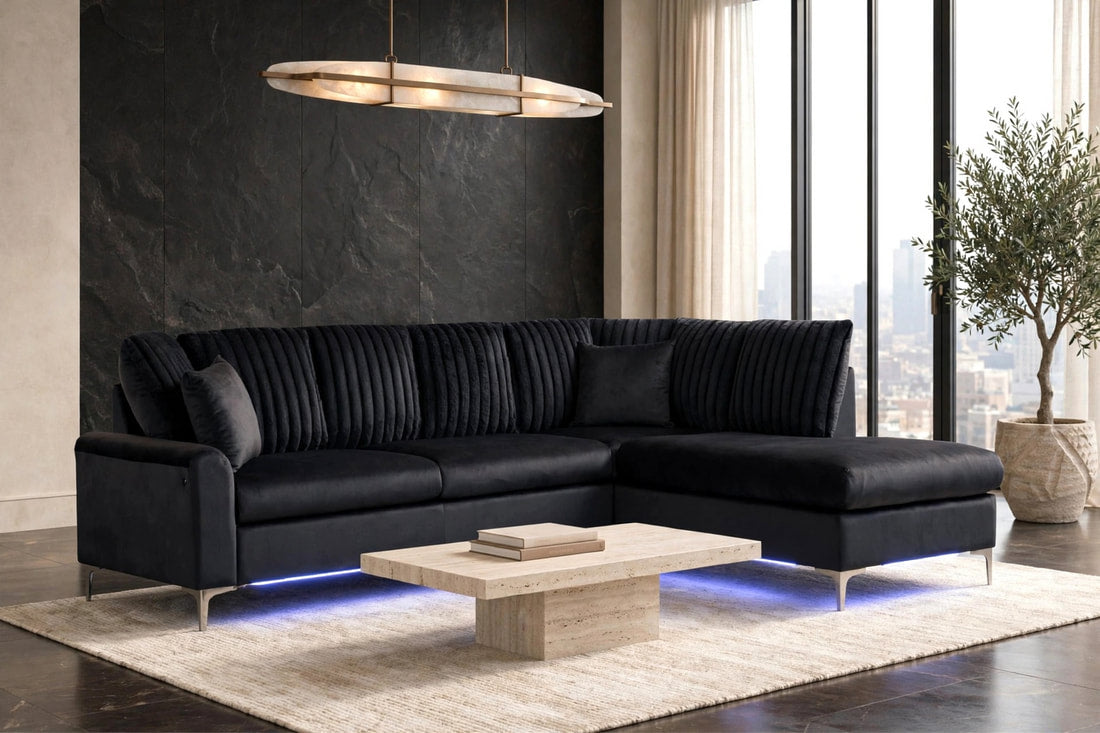 Candy Sectional | Black | Chaise Sectional with LED Lighting