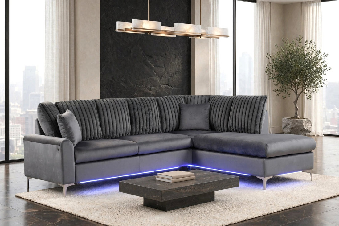 Candy Sectional | Charcoal | Chaise Sectional with LED Lighting