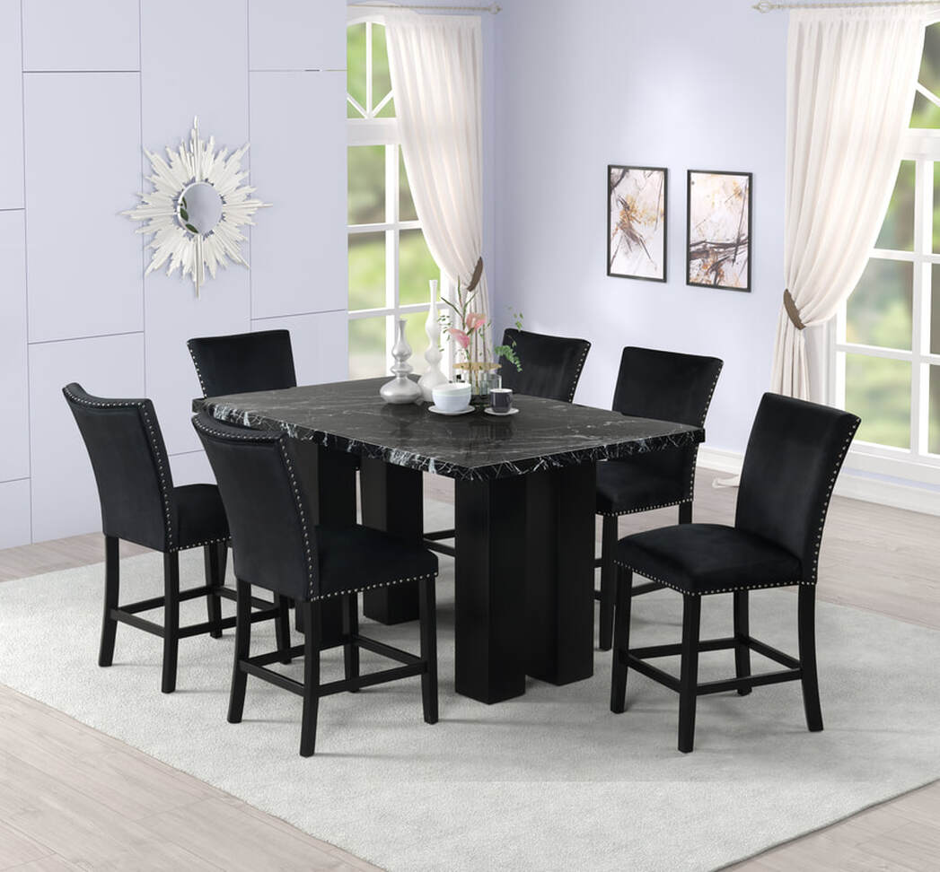 Sterling Faux Marble Counter-Height Dining Collection | Black
