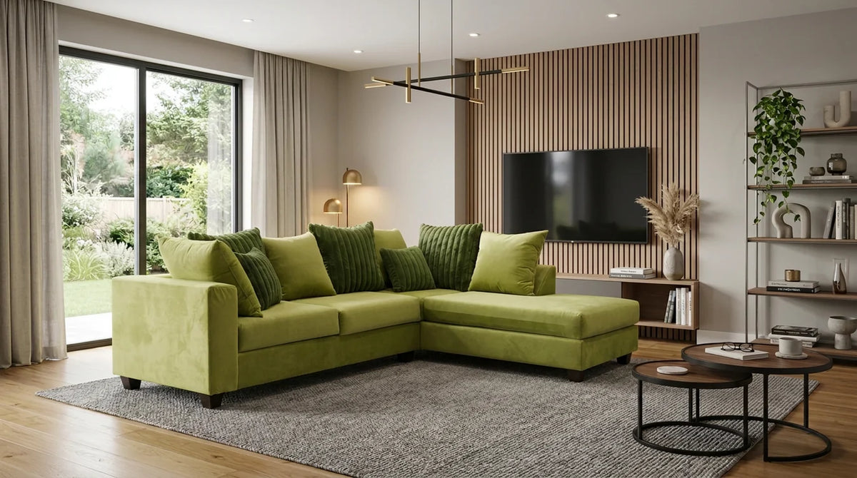 Kora Velvet Sectional with Chaise | Lime Green