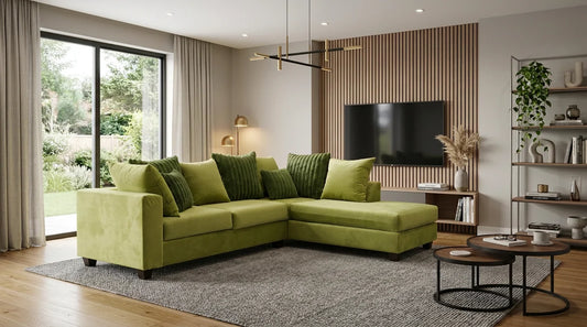 Kora Velvet Sectional with Chaise | Lime Green