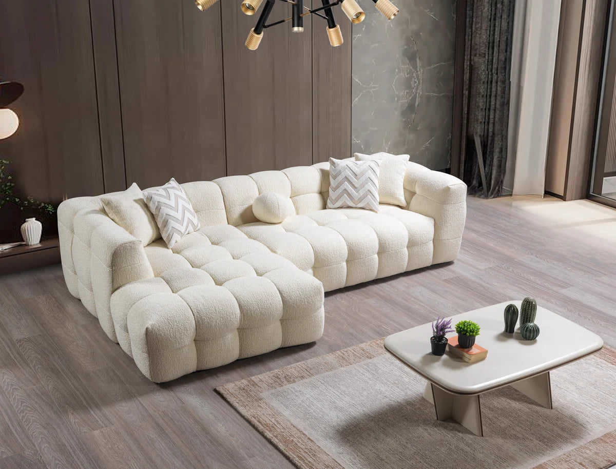 Ivy 110-Inch Tufted Bouclé Sectional | Ivory | LAF