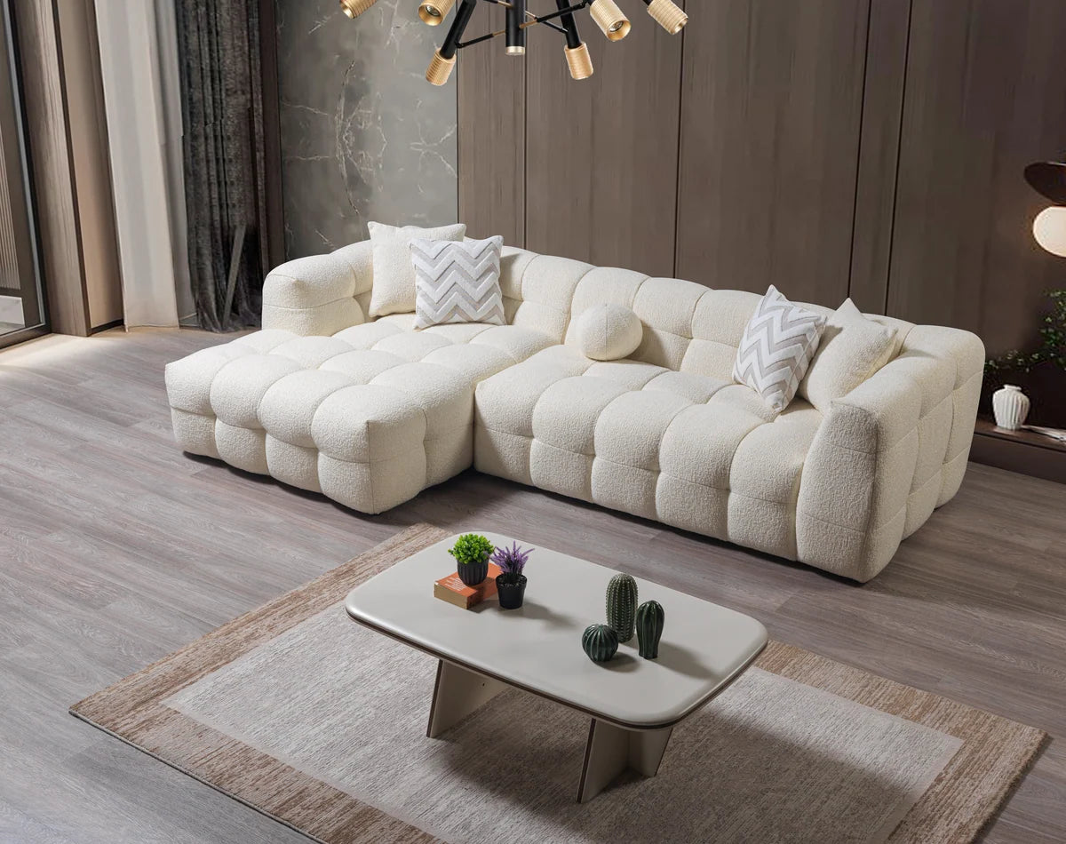 Ivy 110-Inch Tufted Bouclé Sectional | Ivory | LAF