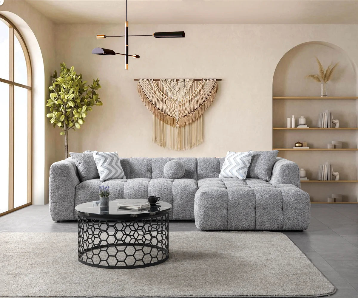 Ivy 110-Inch Tufted Bouclé Sectional | Gray | RAF