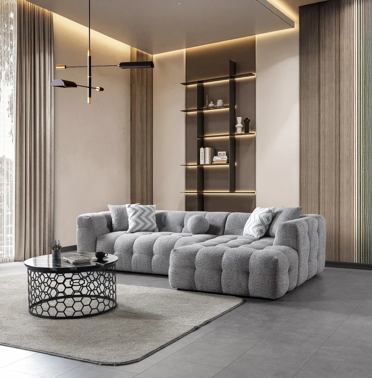 Ivy 110-Inch Tufted Bouclé Sectional | Gray | RAF