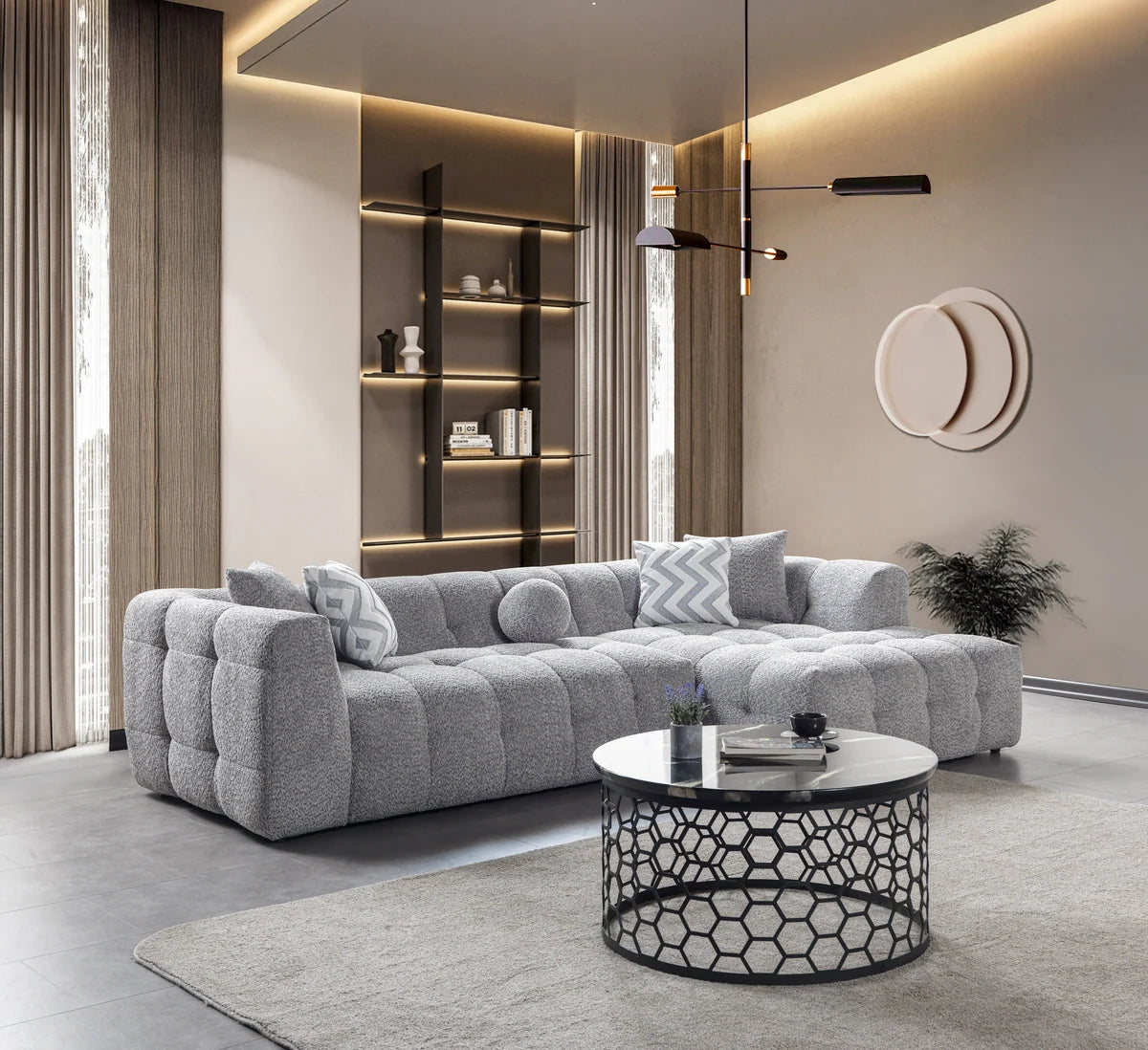 Ivy 110-Inch Tufted Bouclé Sectional | Gray | RAF