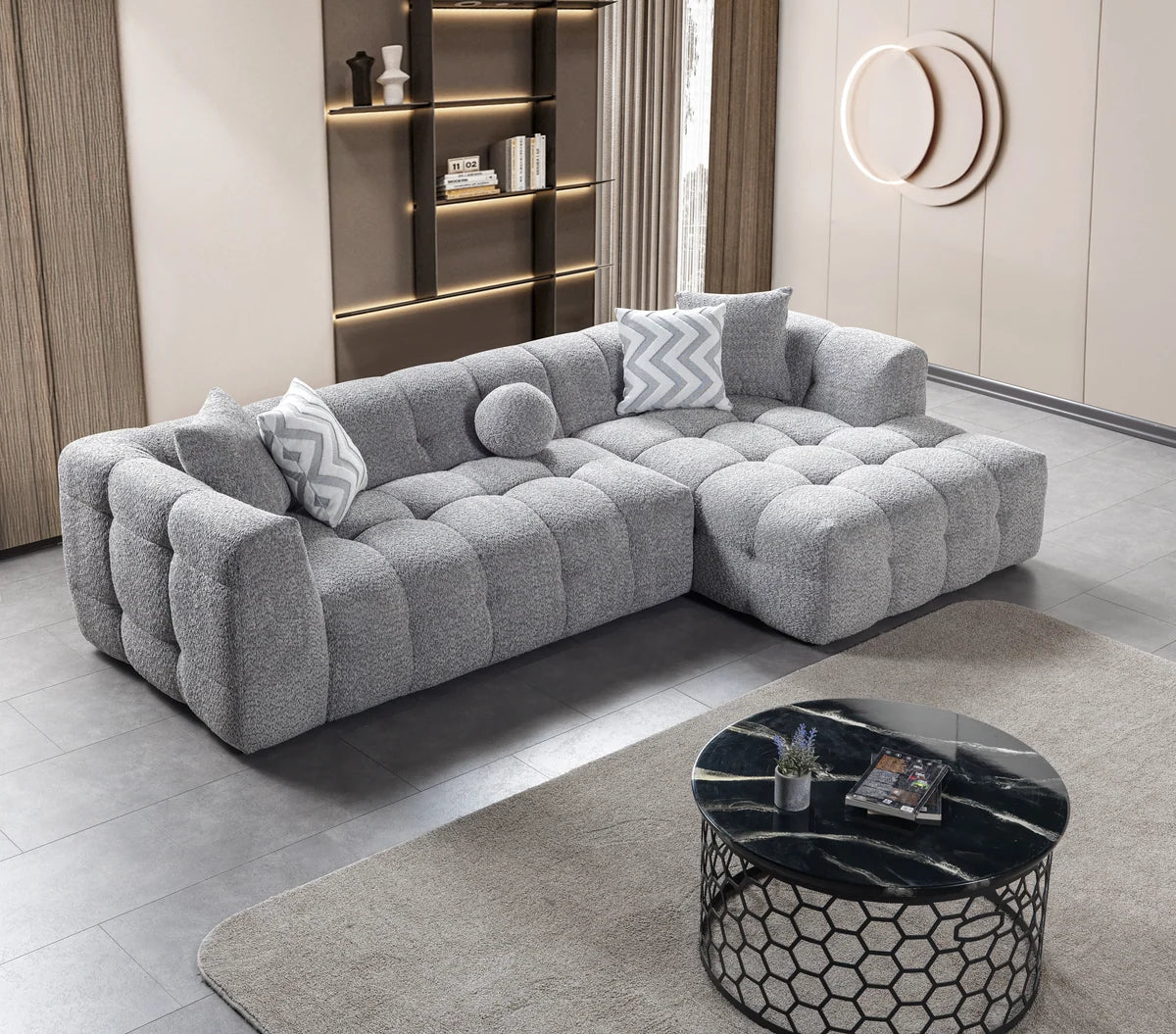 Ivy 110-Inch Tufted Bouclé Sectional | Gray | RAF
