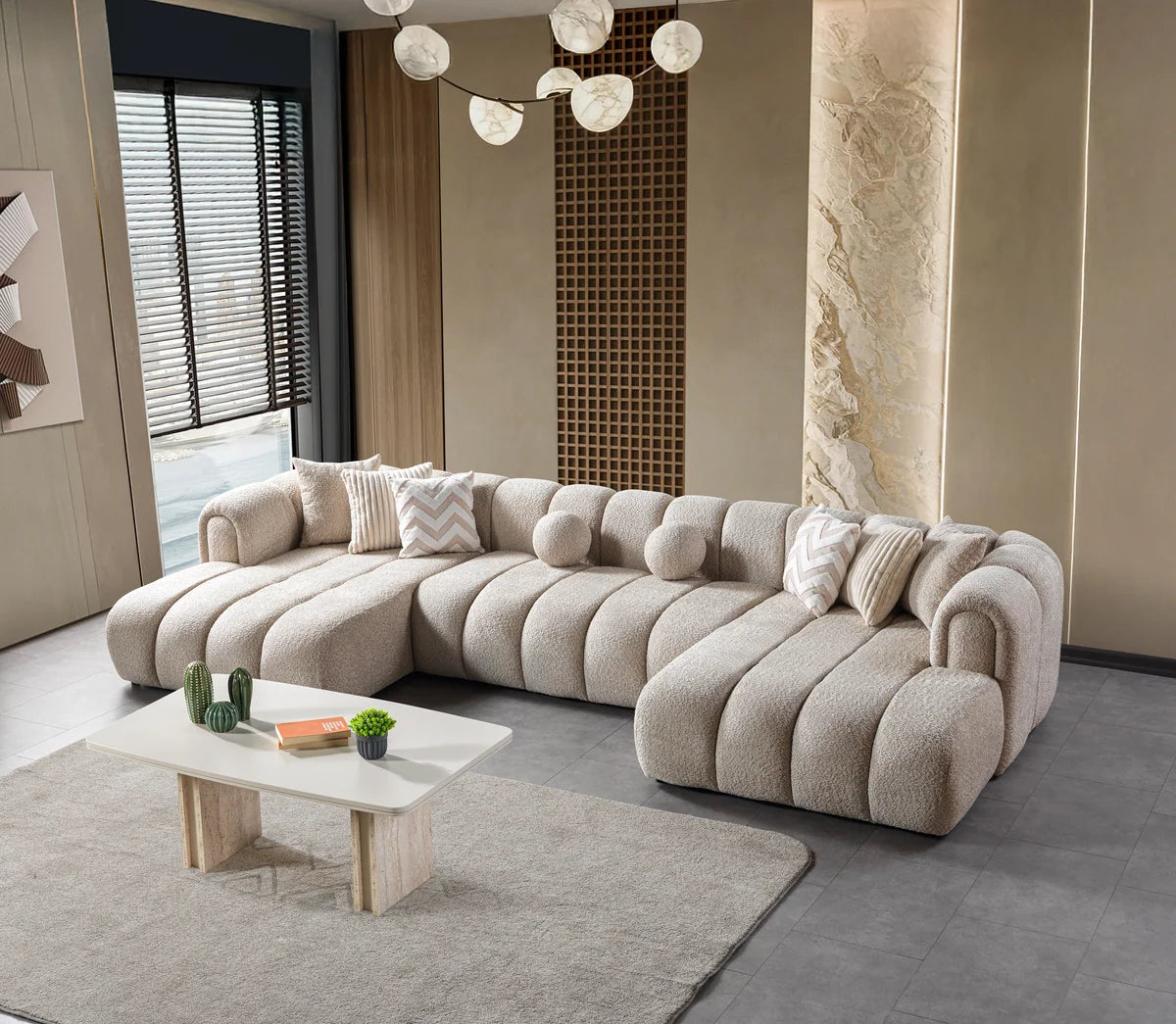 Lis 147-Inch Bouclé Double-Chaise Sectional | Sand