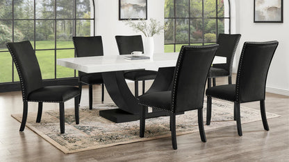 Larry 7-Piece Marble-Look Dining Set | Black & White