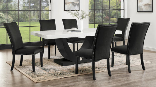 Larry 7-Piece Marble-Look Dining Set | Black & White