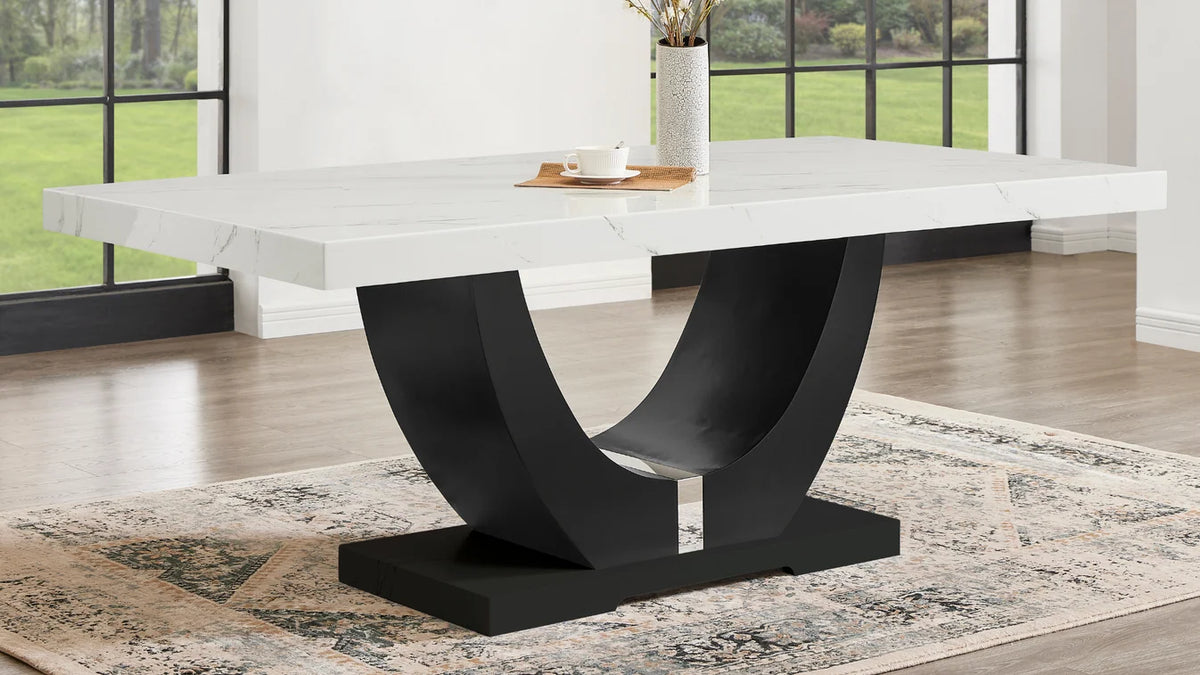 Larry 7-Piece Marble-Look Dining Set | Black & White