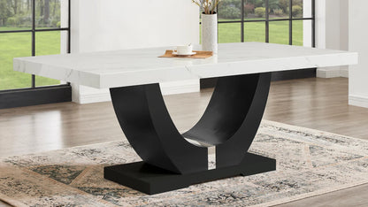 Larry 7-Piece Marble-Look Dining Set | Black & White