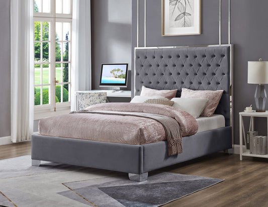 Kate Tufted Velvet Platform Bed | Gray