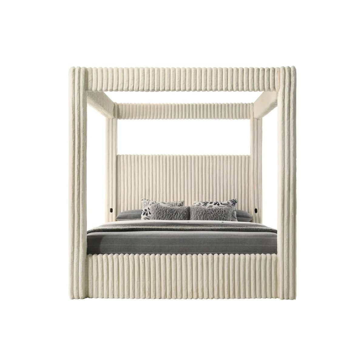 Atlam Corduroy Canopy Bed with Bluetooth & USB-C | Cream