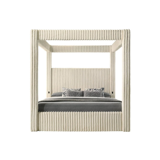 Atlam Corduroy Canopy Bed with Bluetooth & USB-C | Cream