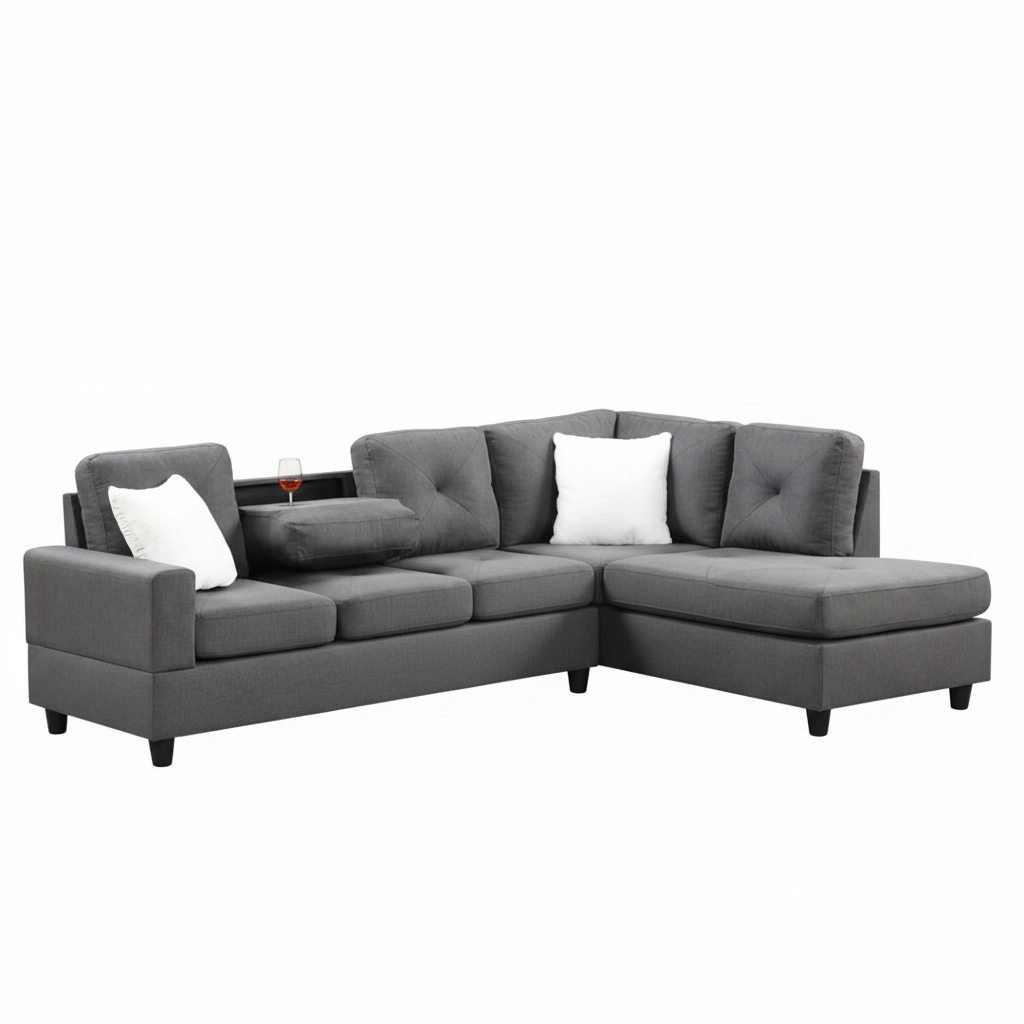 Rocket Reversible Sectional with Drop-Down Table & Storage Ottoman – Charcoal / Gray