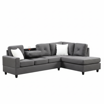 Rocket Reversible Sectional with Drop-Down Table & Storage Ottoman – Charcoal / Gray