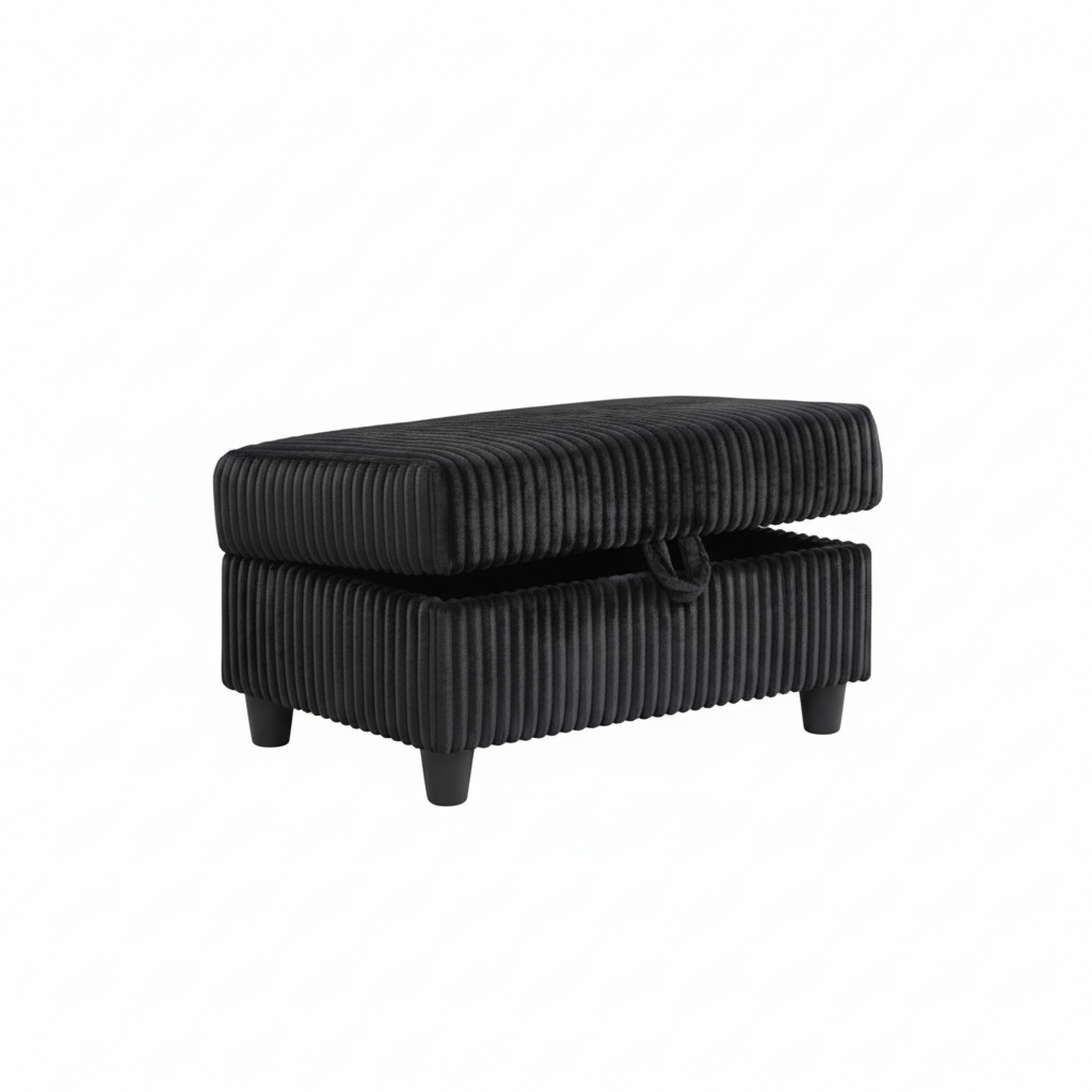 Rocket Onyx Corduroy Reversible Sectional with Drop-Down Table & Storage Ottoman