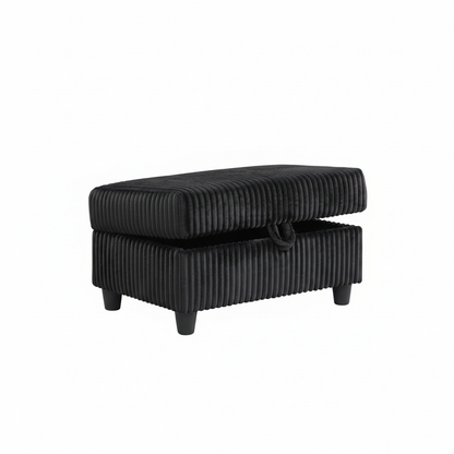 Rocket Onyx Corduroy Reversible Sectional with Drop-Down Table & Storage Ottoman