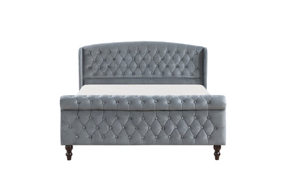 Heirloom Gray Velvet Queen Platform Bed with Tufted Headboard