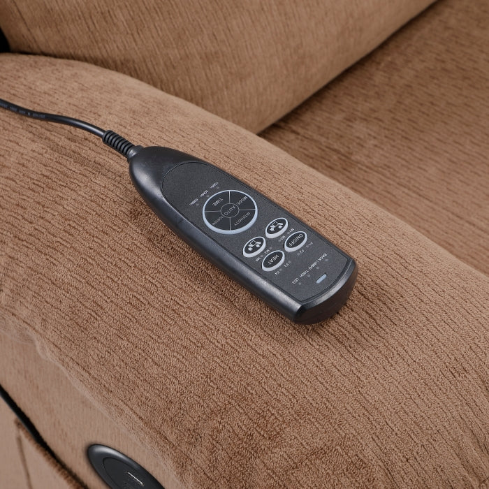 Sereno Brown Power Lift Recliner with Massage, Heat & USB Charging