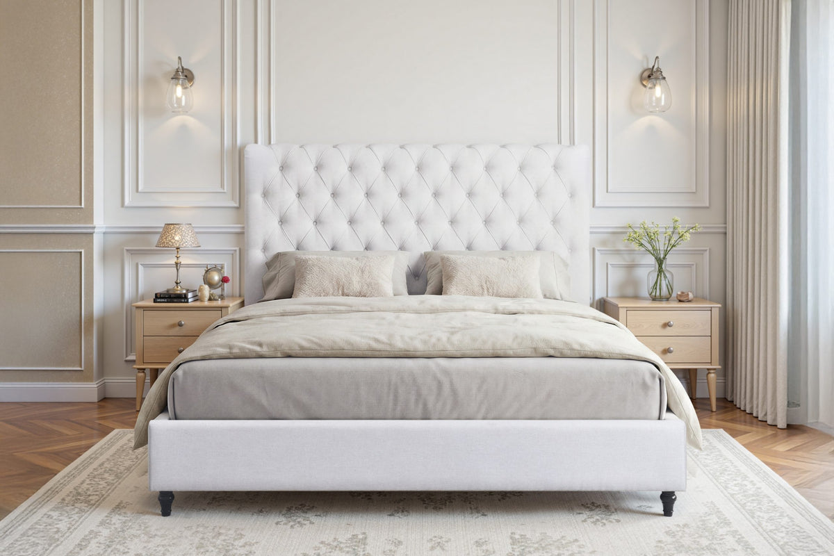 Colton Tufted Linen-Blend Platform Bed | Oatmeal