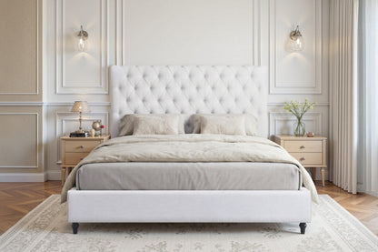 Colton Tufted Linen-Blend Platform Bed | Oatmeal