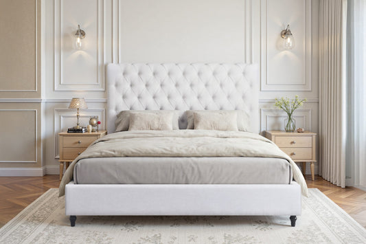 Colton Tufted Linen-Blend Platform Bed | Oatmeal
