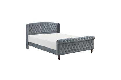 Heirloom Gray Velvet Queen Platform Bed with Tufted Headboard