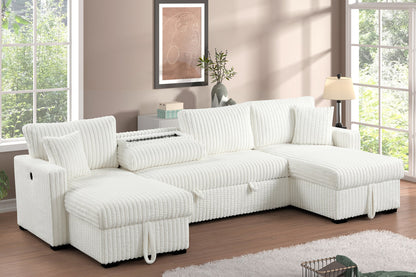 July Beige Double Storage Chaise Sectional with Pull-Out Bed