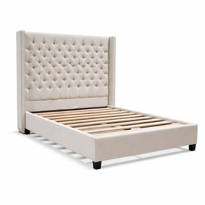 Hugh Tufted Wingback Linen Platform Bed