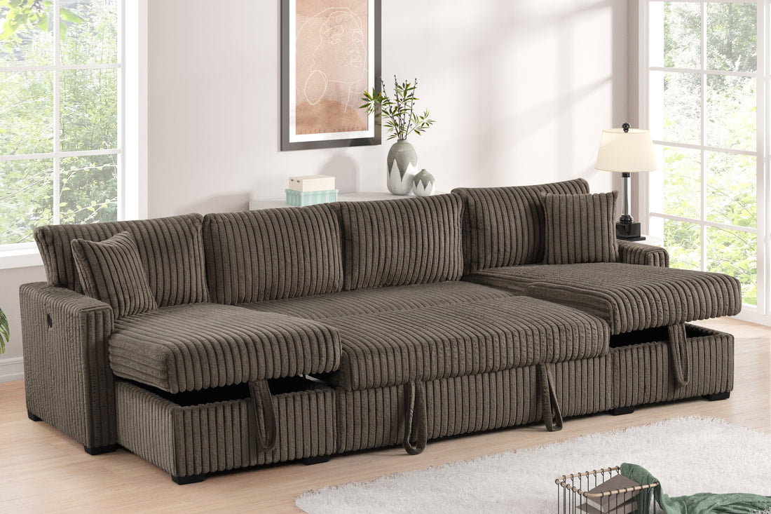 July Mocha Double Storage Chaise Sectional with Pull-Out Bed
