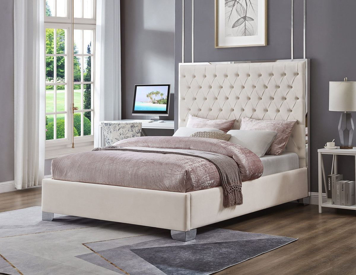 Kate Tufted Velvet Platform Bed | Beige