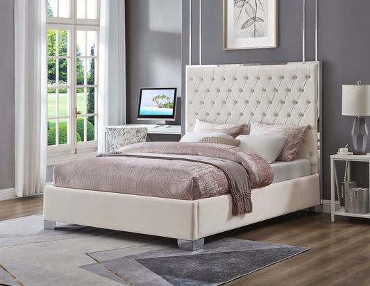 Kate Tufted Velvet Platform Bed | Beige