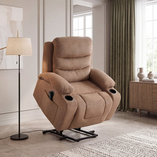 Sereno Brown Power Lift Recliner with Massage, Heat & USB Charging