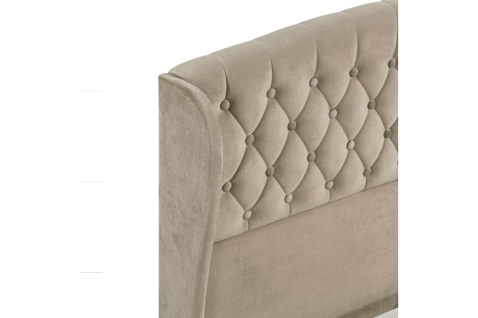 Heirloom Beige Velvet Queen Platform Bed with Tufted Headboard