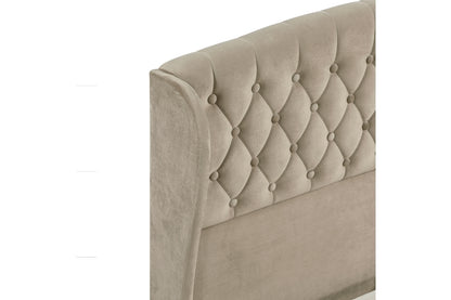 Heirloom Beige Velvet Queen Platform Bed with Tufted Headboard