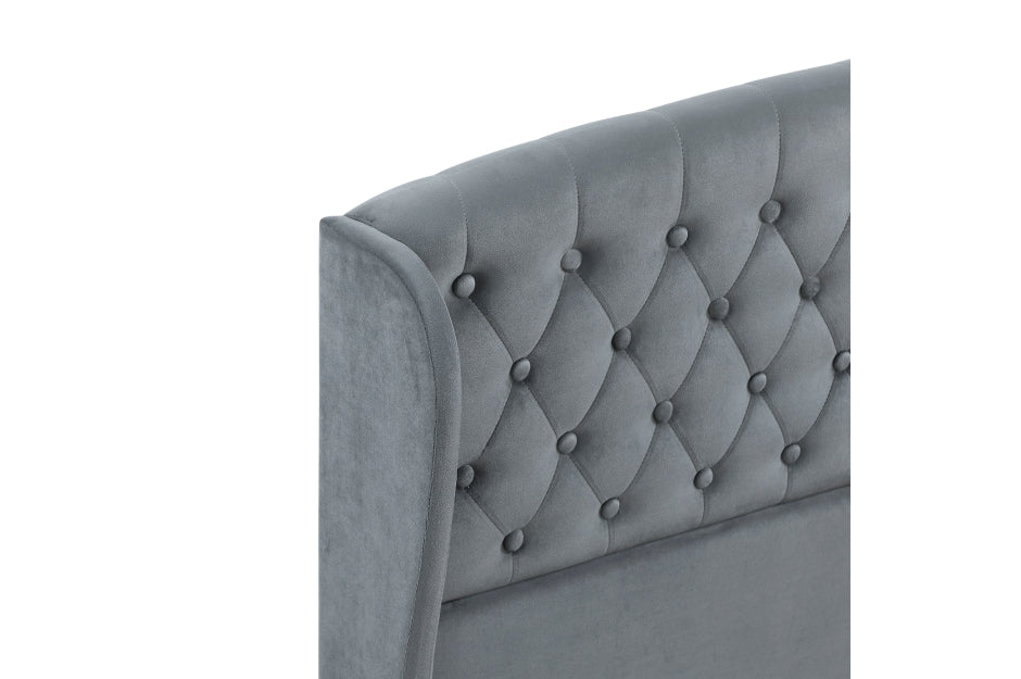 Heirloom Gray Velvet Queen Platform Bed with Tufted Headboard