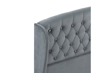 Heirloom Gray Velvet Queen Platform Bed with Tufted Headboard