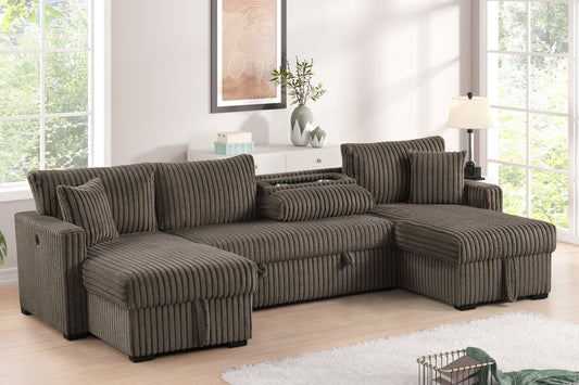 July Mocha Double Storage Chaise Sectional with Pull-Out Bed