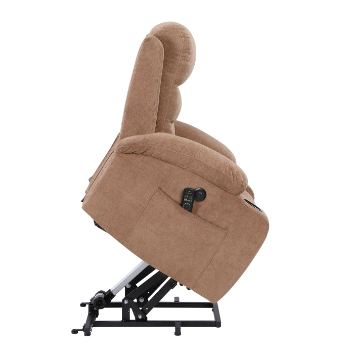 Sereno Brown Power Lift Recliner with Massage, Heat & USB Charging