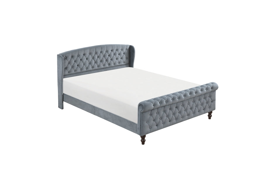 Heirloom Gray Velvet Queen Platform Bed with Tufted Headboard