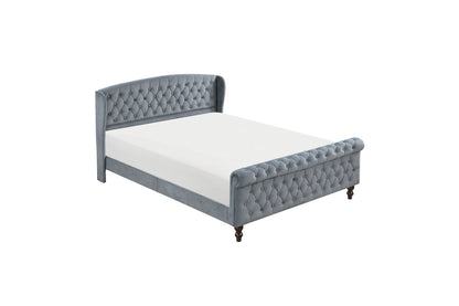 Heirloom Gray Velvet Queen Platform Bed with Tufted Headboard