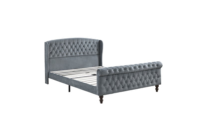 Heirloom Gray Velvet Queen Platform Bed with Tufted Headboard