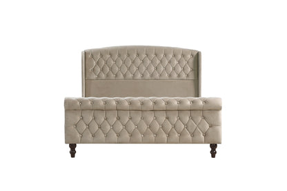 Heirloom Beige Velvet Queen Platform Bed with Tufted Headboard