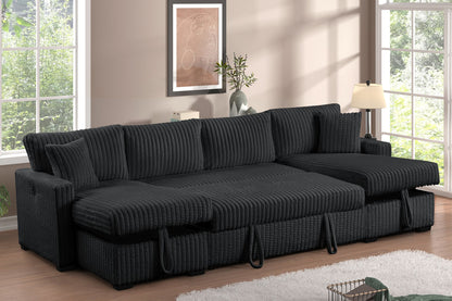 July Black Double Storage Chaise Sectional with Pull-Out Bed
