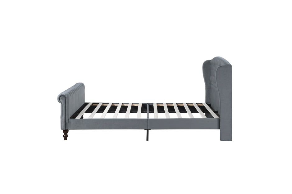 Heirloom Gray Velvet Queen Platform Bed with Tufted Headboard