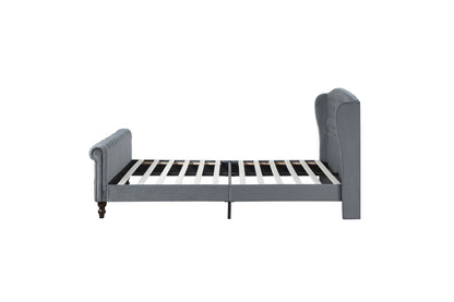 Heirloom Gray Velvet Queen Platform Bed with Tufted Headboard